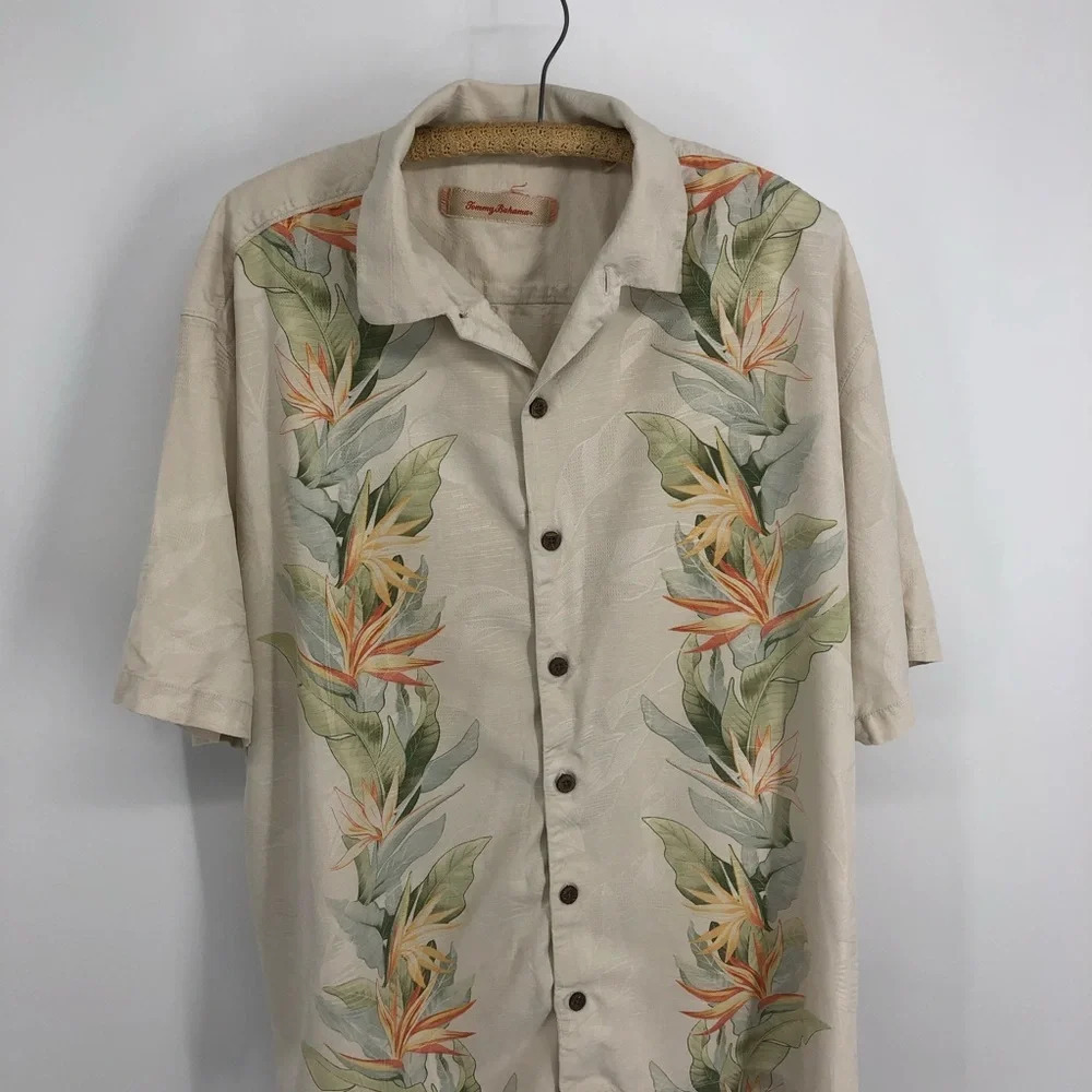 Tommy Bahama silk Hawaiian tropical shirt XL birds of paradise vacation floral - Picture 3 of 5